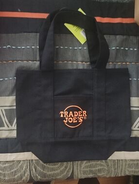 Black Canvas Tote Bag with Orange Logo